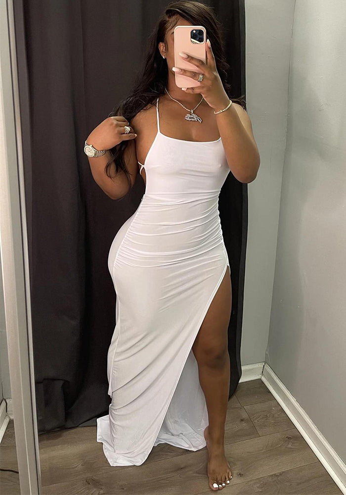 Women's Clothing Spring Summer Fashion Sexy Sling Pure Color Dress