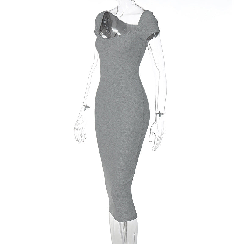 Summer Women's Off Shoulder Rib Long Slim Dress 20