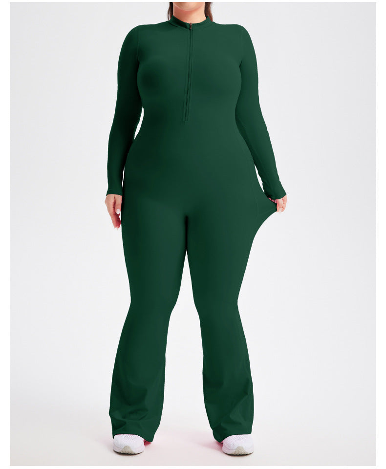Plus Size Zipper Long Sleeve Fitness Sport Bell Bottom Jumpsuit Tight Fitting Yoga wear 12
