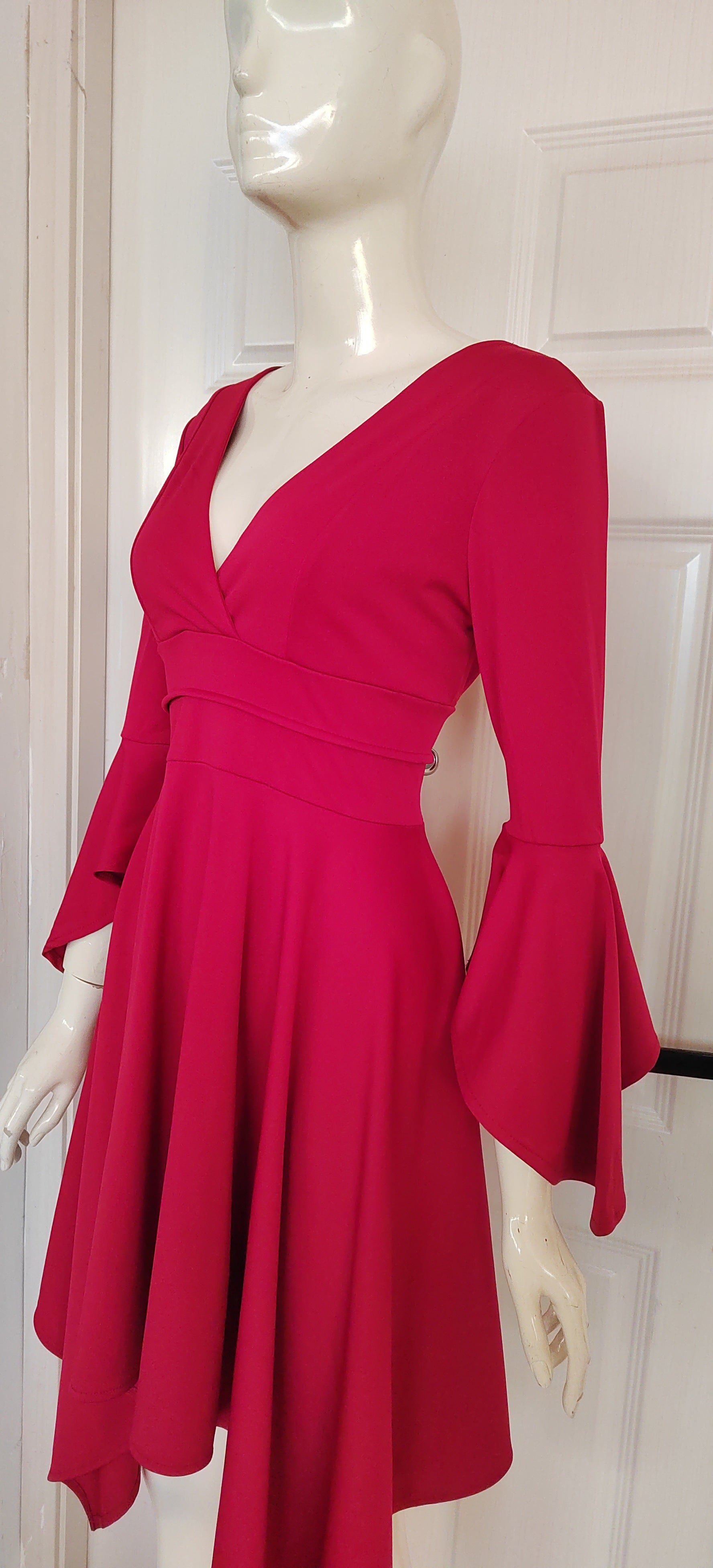 Women's Sexy Deep V Slim Ruffle Sleeve Irregular Dress 30