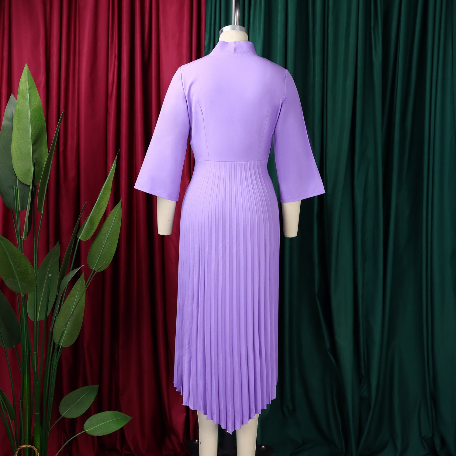 Women 3/4-sleeve tie dress with irregular pleats 11