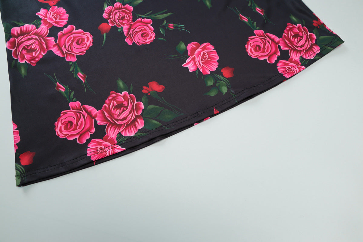 Women Spring Flower Print Sexy Backless Lace-Up Dress 13