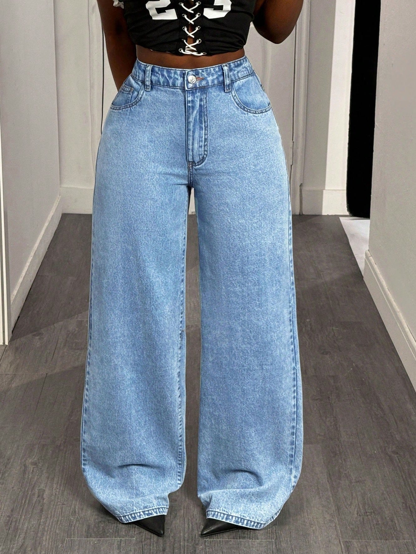 Women's Wide Leg Loose Straight Denim Pants 3