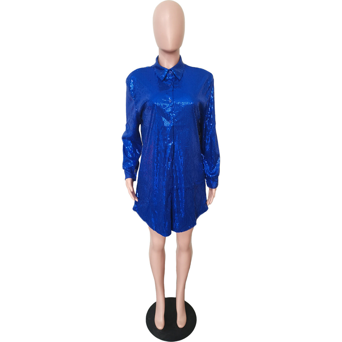 Women Solid Sequin Loose Shirt Dress 38