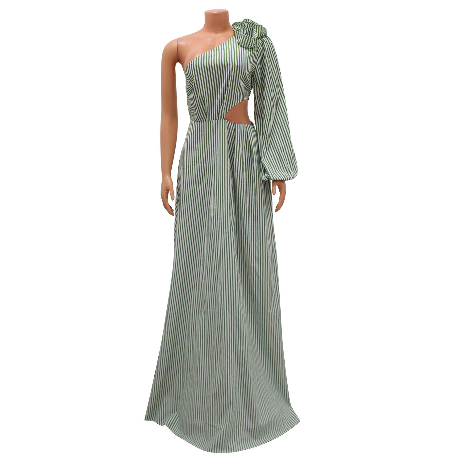 Summer Ladies Sexy One Shoulder Sleeve Striped Slit Dress 11