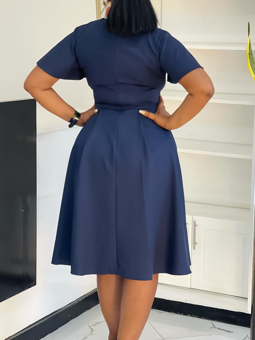 Women’s Summer Lace-Up Short Sleeve Plus Size Solid Color Chic Dress 6