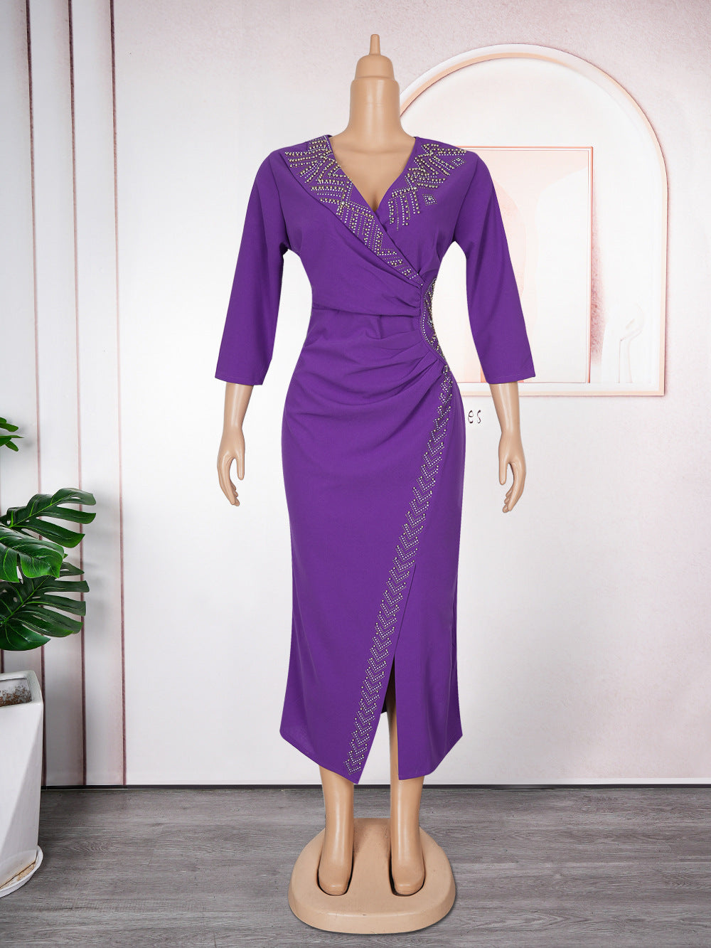 Plus Size African Women Elegant Studded Bodycon Dress 9