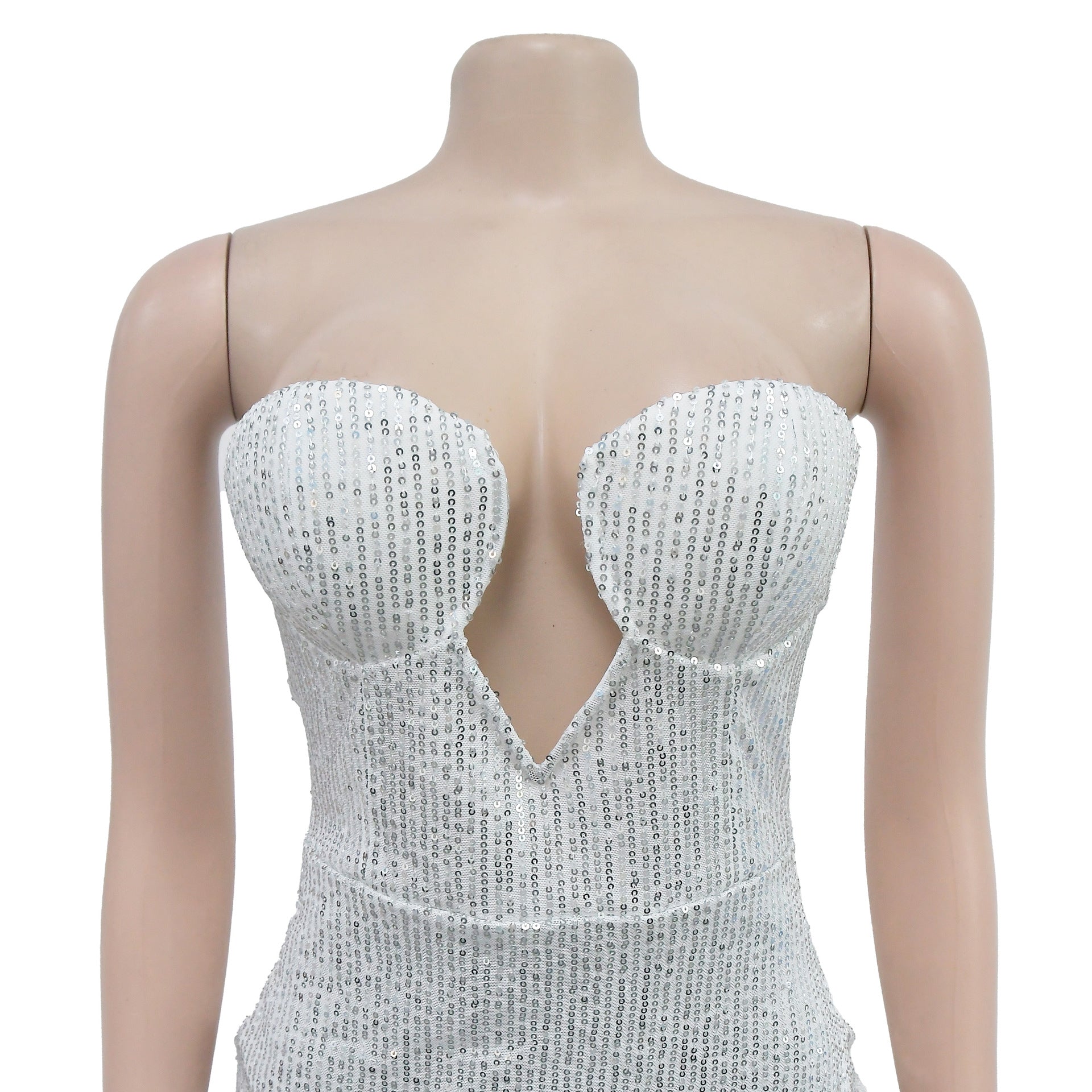 Fashion Women's Solid Color Sexy Sequin Low Back Long Dress 22