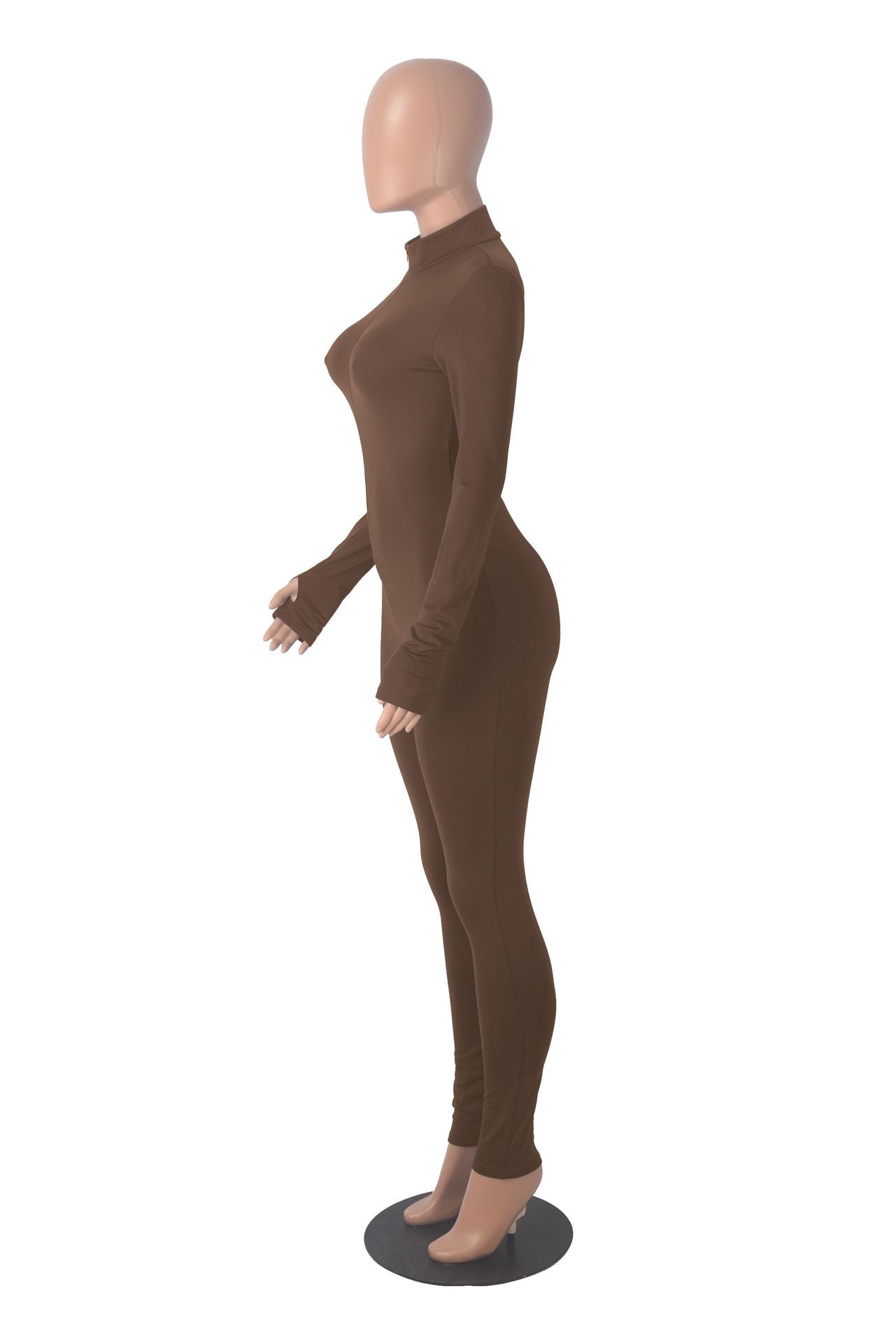 Autumn Winter solid color long sleeve tight slim casual zipper sports jumpsuit 25