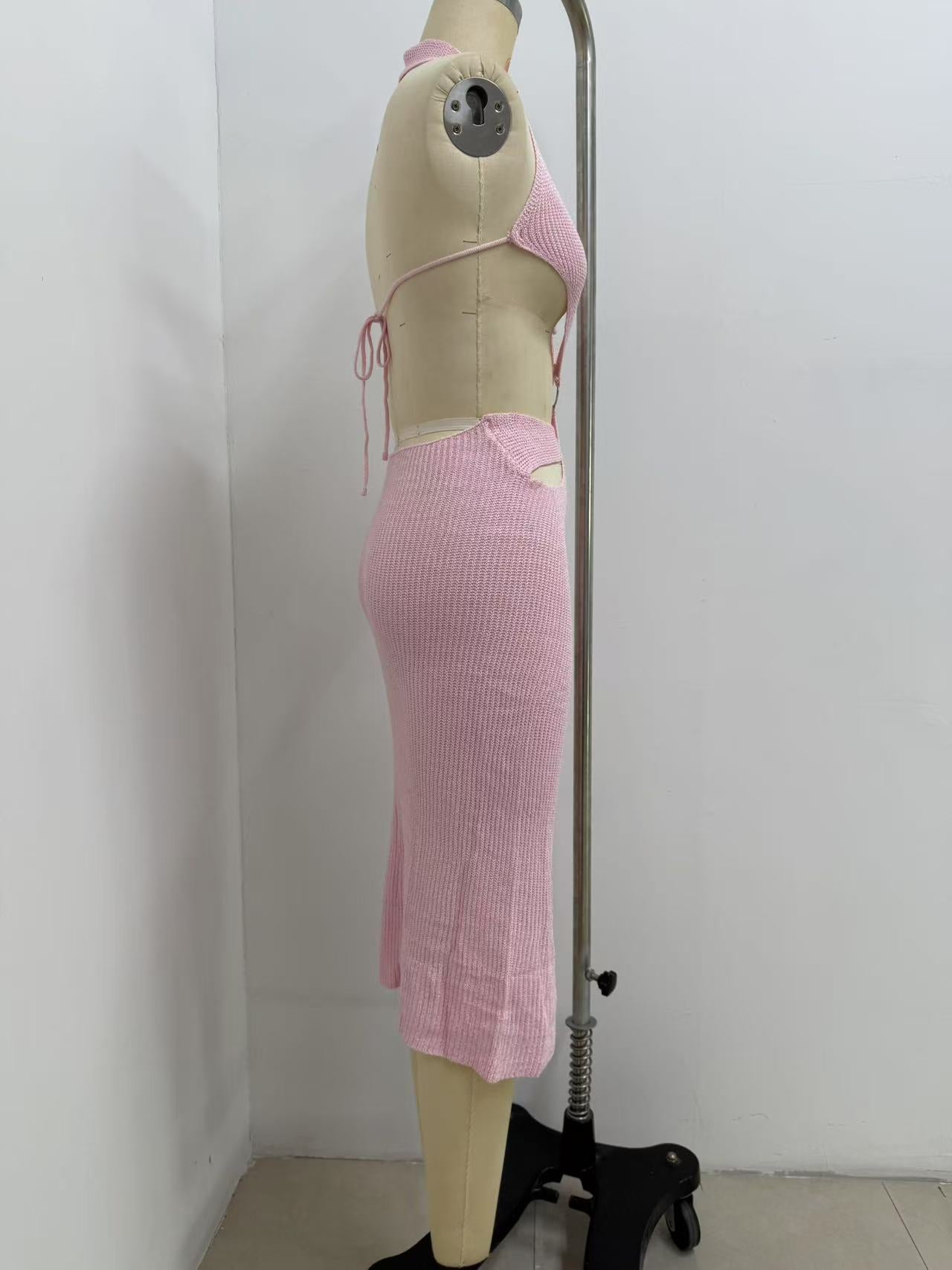 Sheer Halter Neck Knitted  Beach Holiday Dress 13