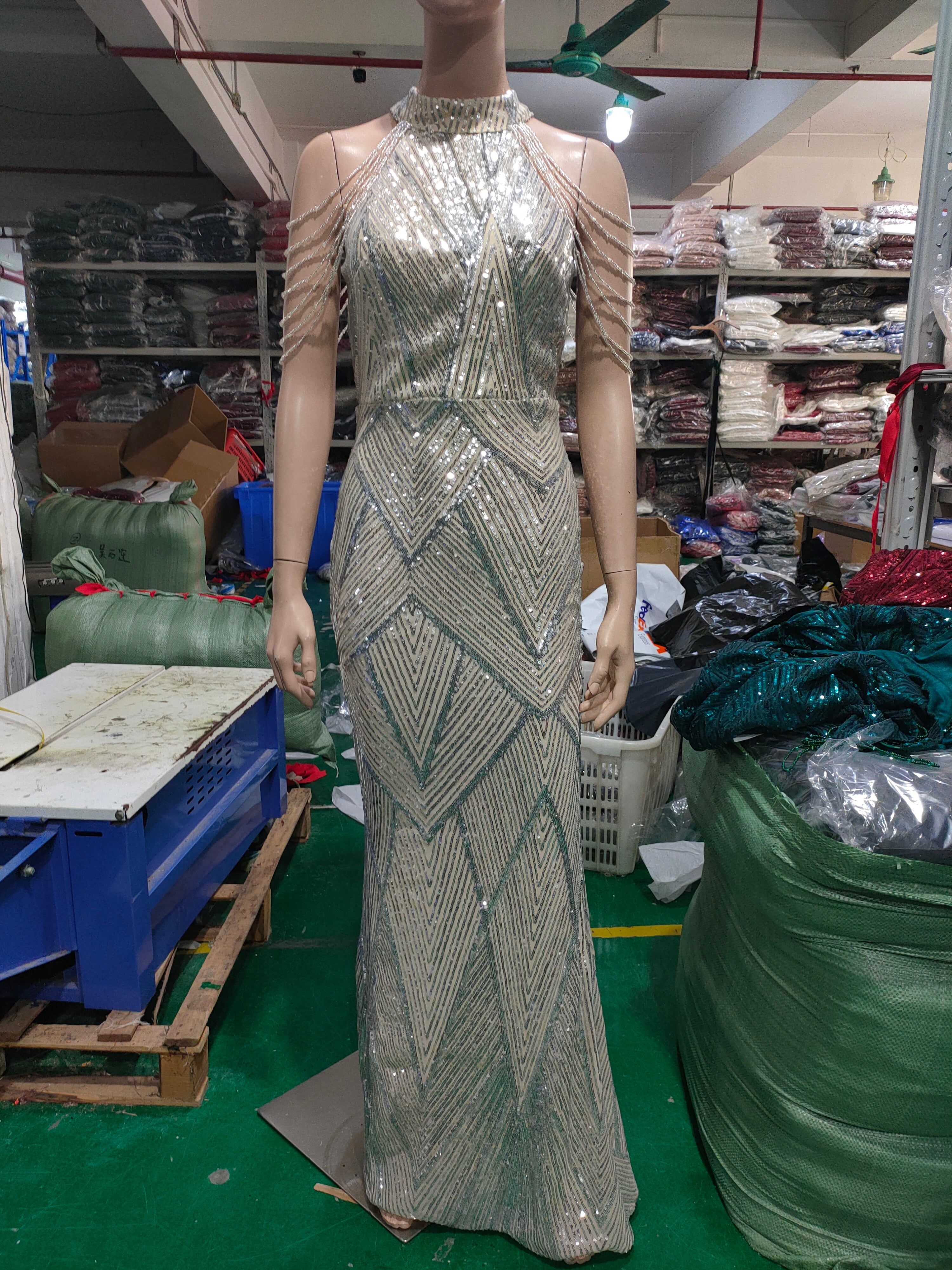 Deep V-Neck Sequined Fishtail Dress Sexy Evening Party Gown 23