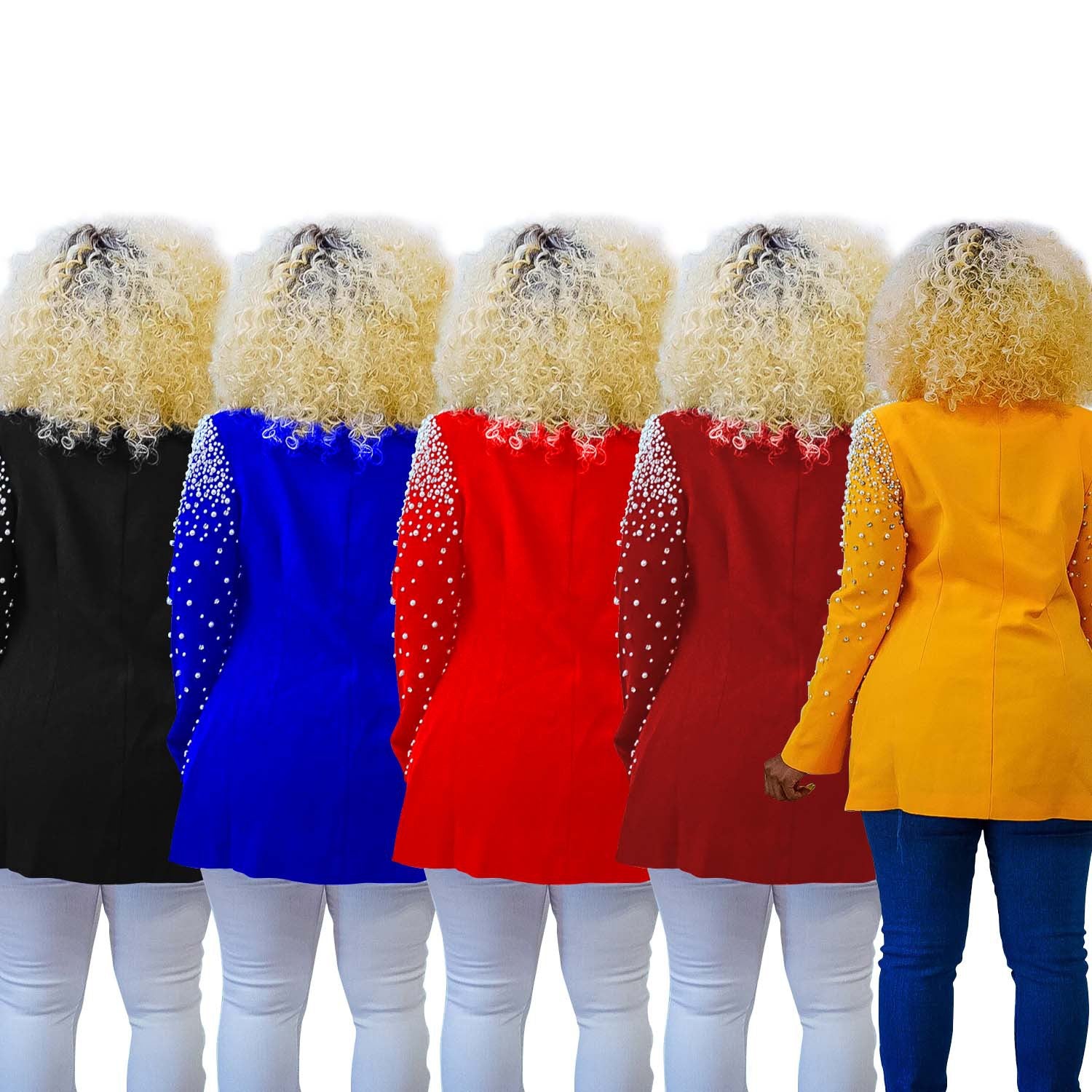 Women's Fashion Solid Color Beaded Turndown Collar Long Sleeve Blazer 10