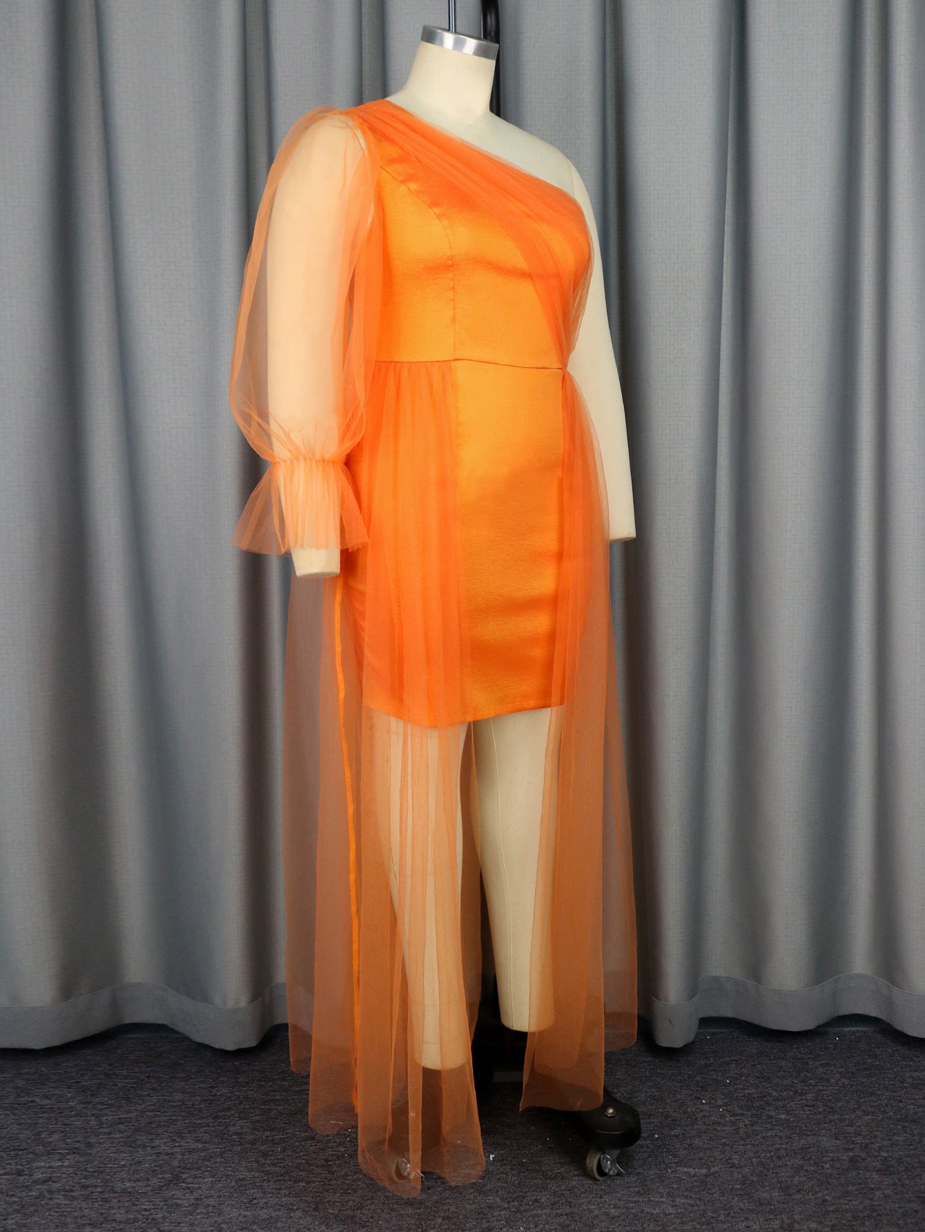 Women One Shoulder Collar Mesh Patchwork Bodycon Formal Party Dress 5