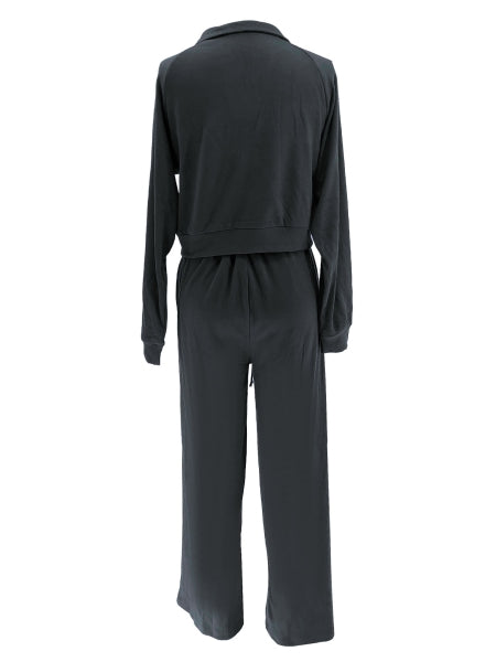 Women Fall/Winter Solid V-Neck Long Sleeve Casual Top and Pants Two-Piece Set 15