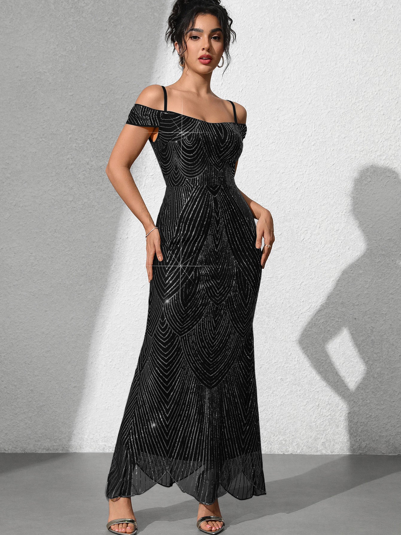 Sexy Sequined Strap Off Shoulder Women's Ball Evening Dress 6