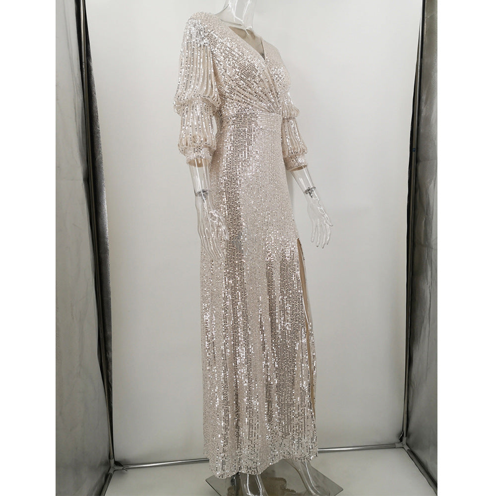 Women Sexy Vintage Green Sequin Dress 15