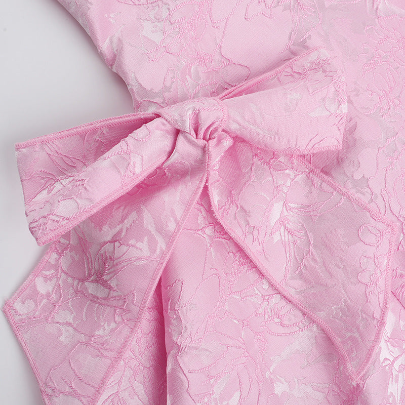 Women's Sexy Sleeveless Halter Neck Jacquard V-Neck Bow Dress 13