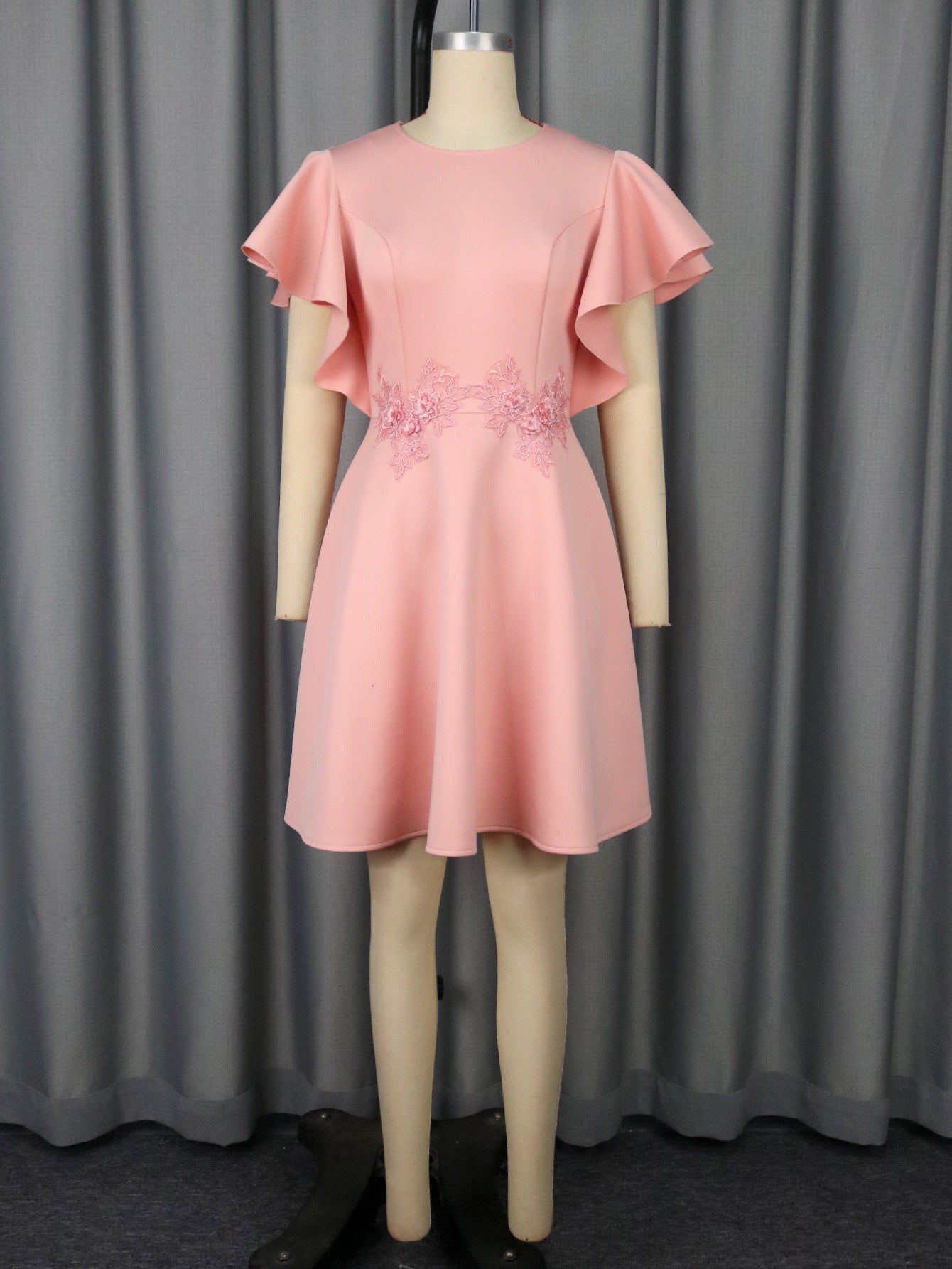 Summer Chic Round Neck Short Dress Embroidered Floral A-Line Party Gown 4