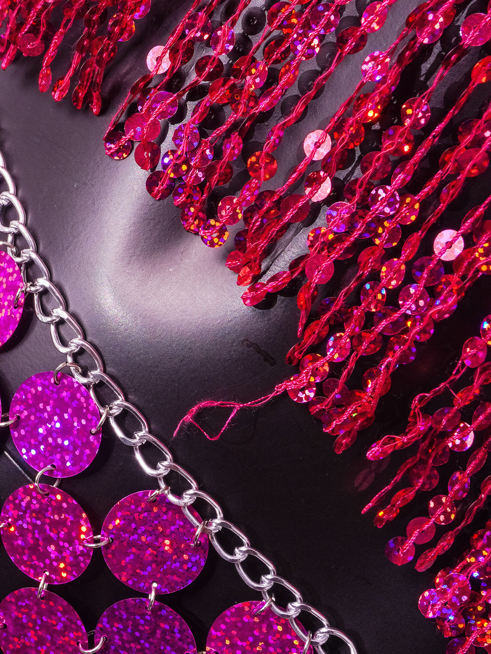 Women Sexy Backless Strap Sequin Patchwork Tassel Set of Two 15