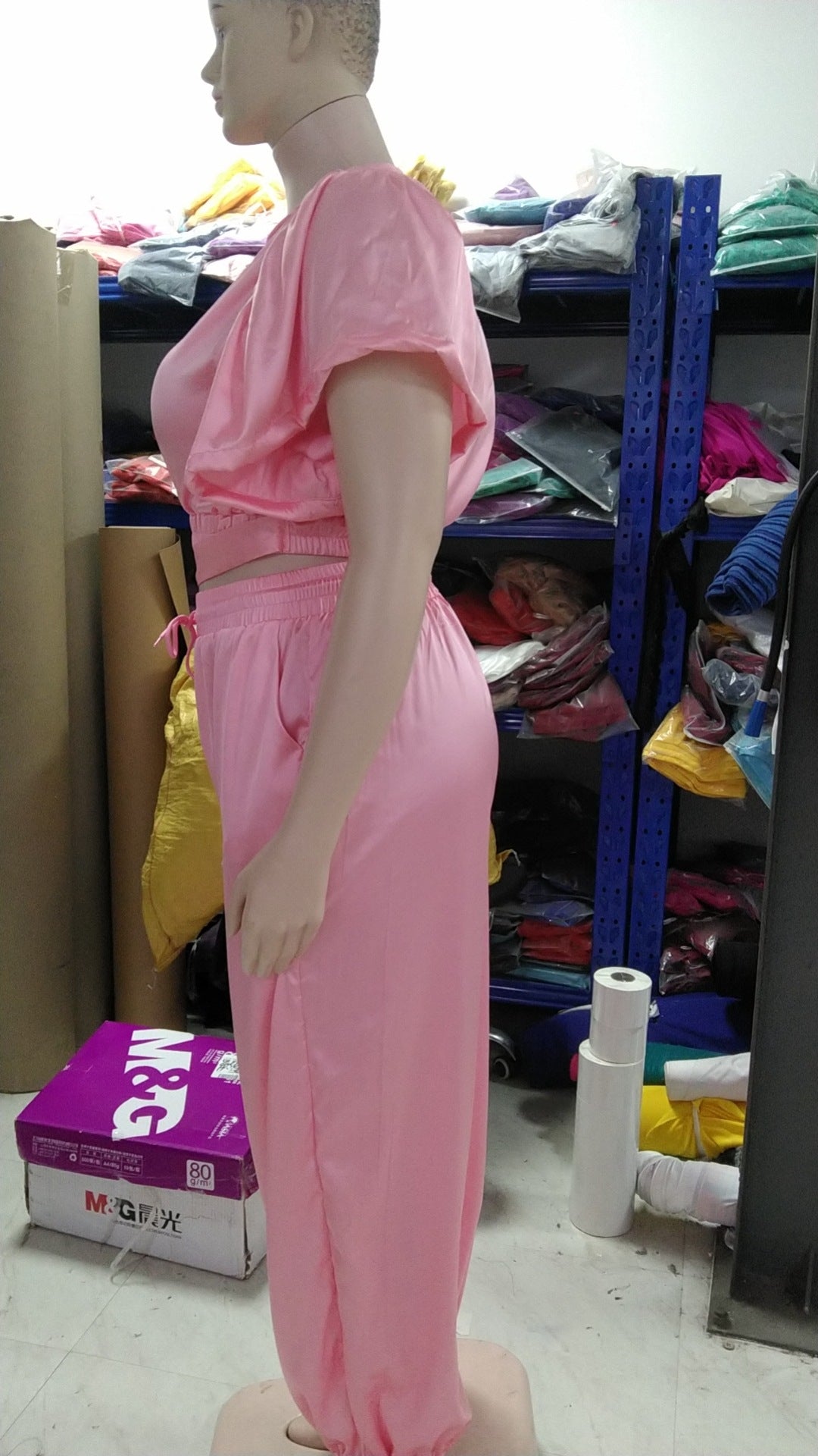 Women Ruffle Edge Sleeve Lace-Up Top and Elastic Pants Two-piece Set 21