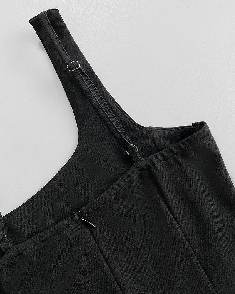 Women Sexy Square Neck Backless Slit Dress 9