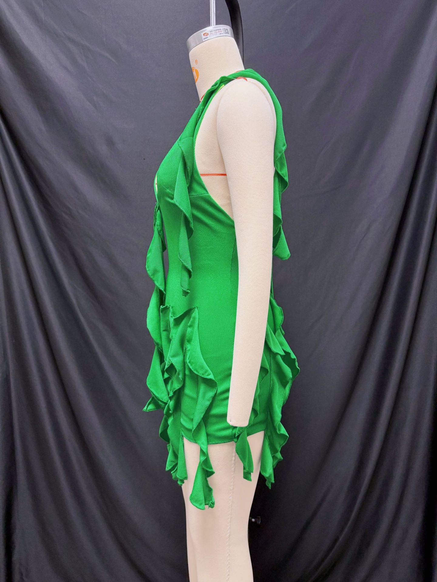 Summer Women's Halter Neck Deep V Neck Ruffle High-Waist Dress 6