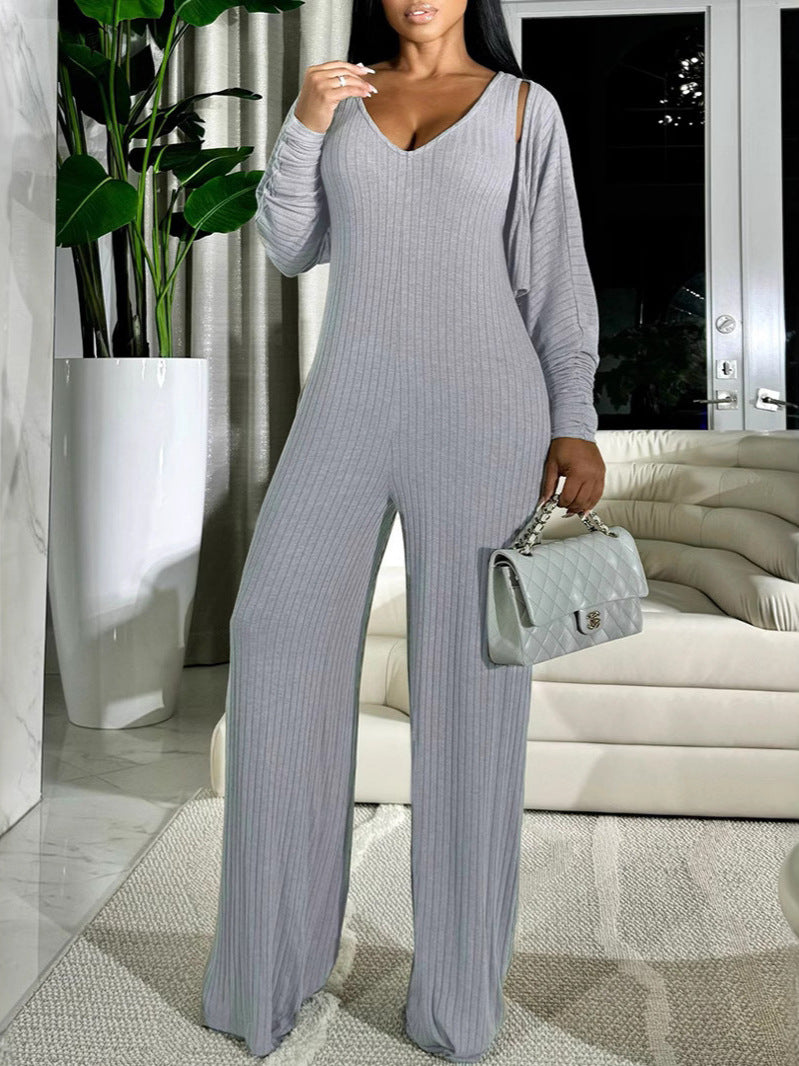Women Casual Sexy Jumpsuit and Coat Two-Piece Set 7