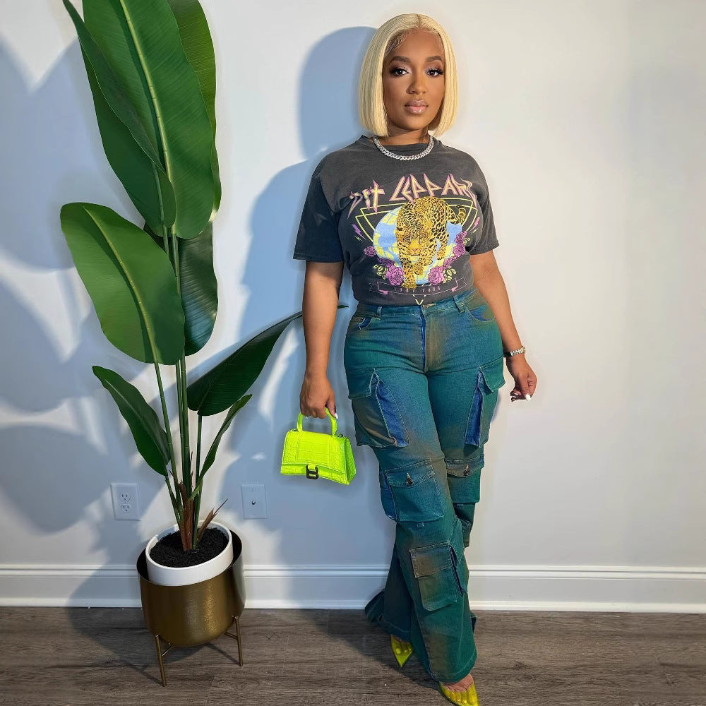 Women street multi-pocket Cargo Denim Pants 5