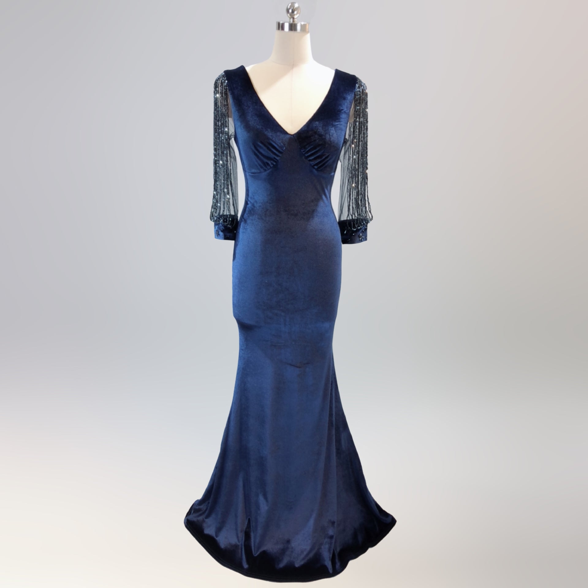 sexy velvet crystal diamond chain bride clothing winter long-sleeved mermaid long evening dress 19