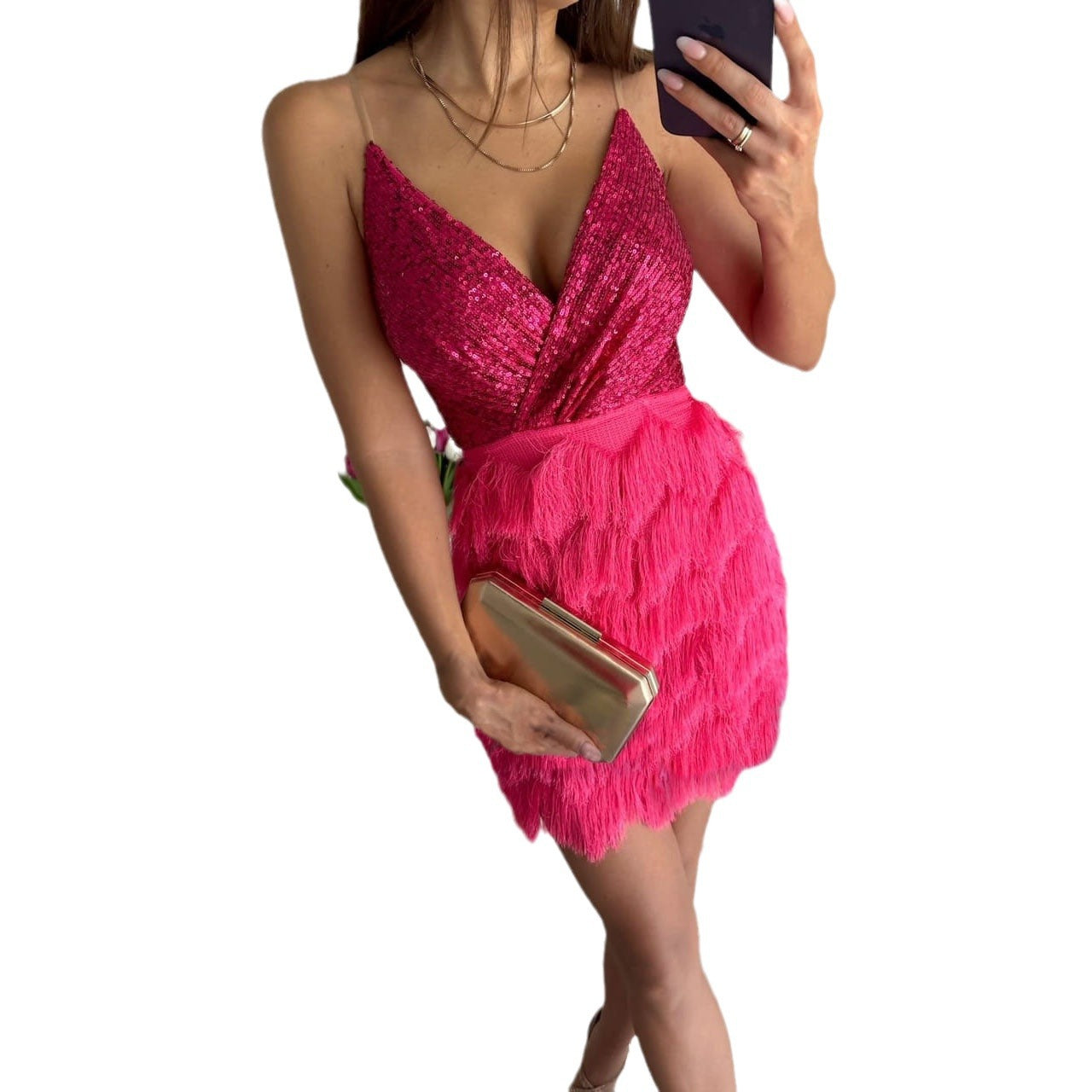 Women Party Sequin V Neck Sleeveless Sexy Dress 8