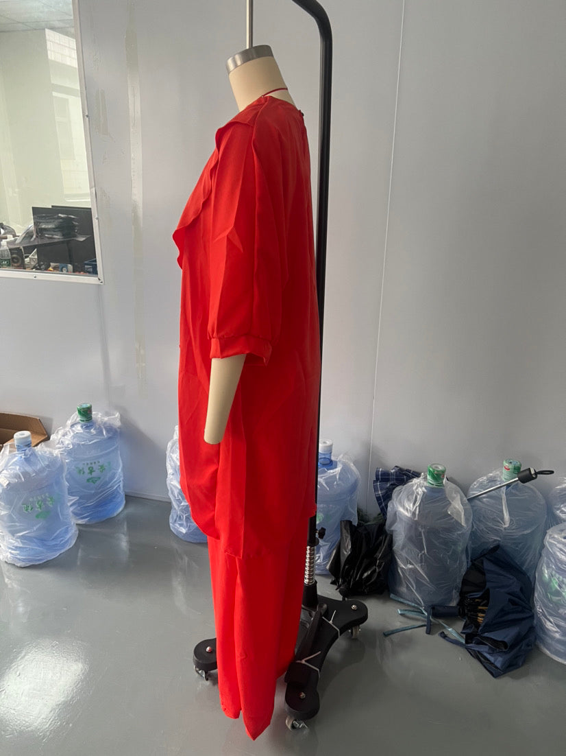 Women's Summer Solid Color Round Neck Casual Fashion Loose Irregular Two Piece Pants Set 14