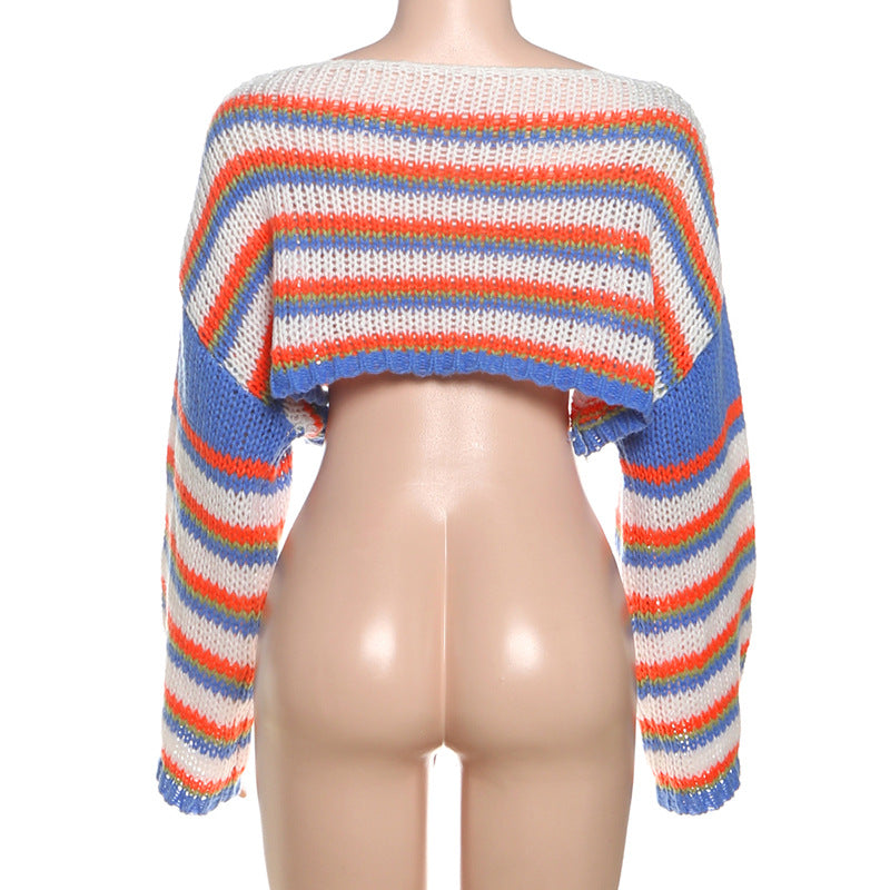 Women Fall/Winter Long Puff Sleeve Striped Sweater 6