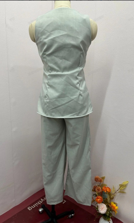Women Summer Solid Sleeveless Vest And Pant Two-piece Set 6