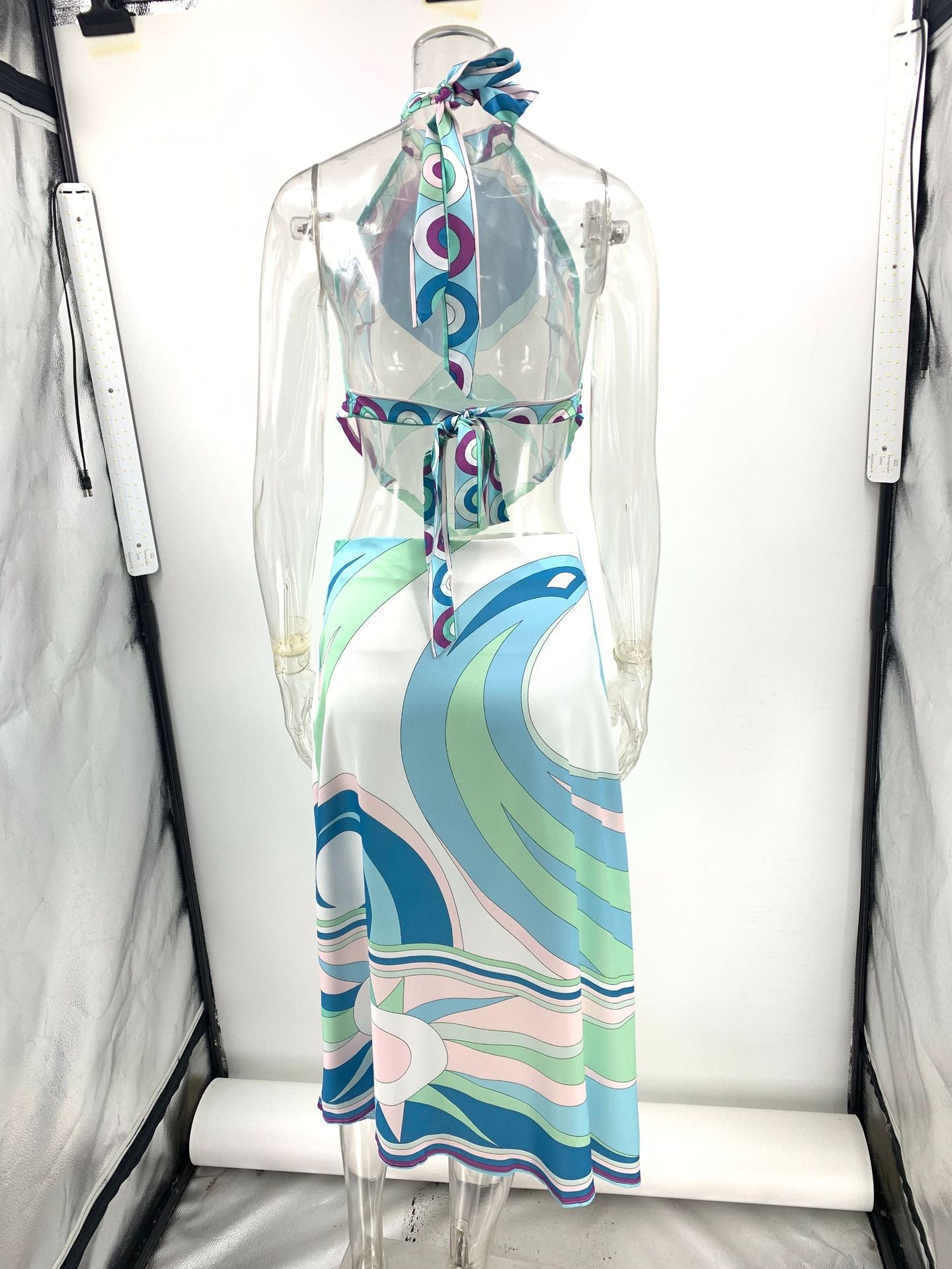 Summer Satin Low Back Top & Asymmetrical Skirt Set 7