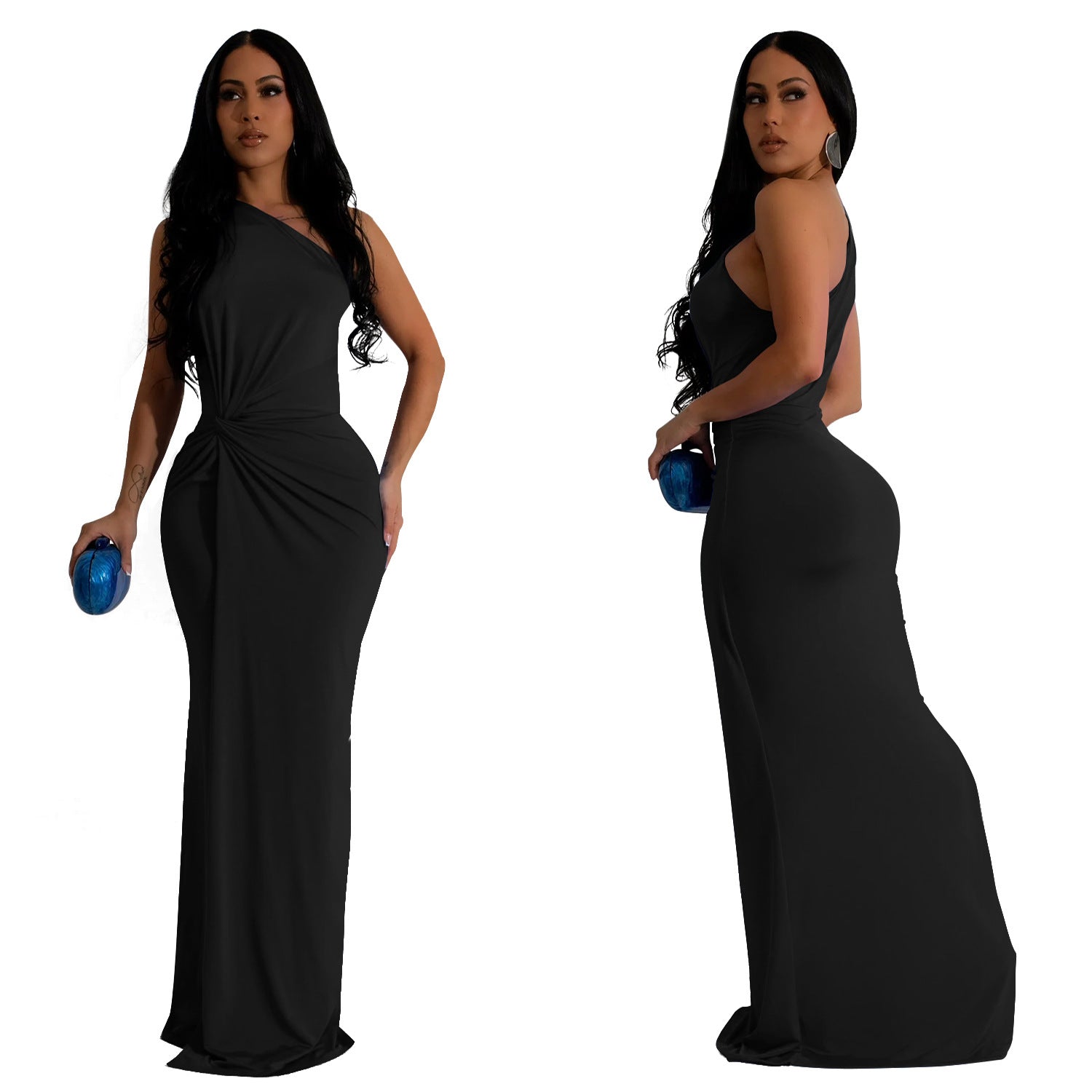 Fashion women one shoulder slim evening dress 15