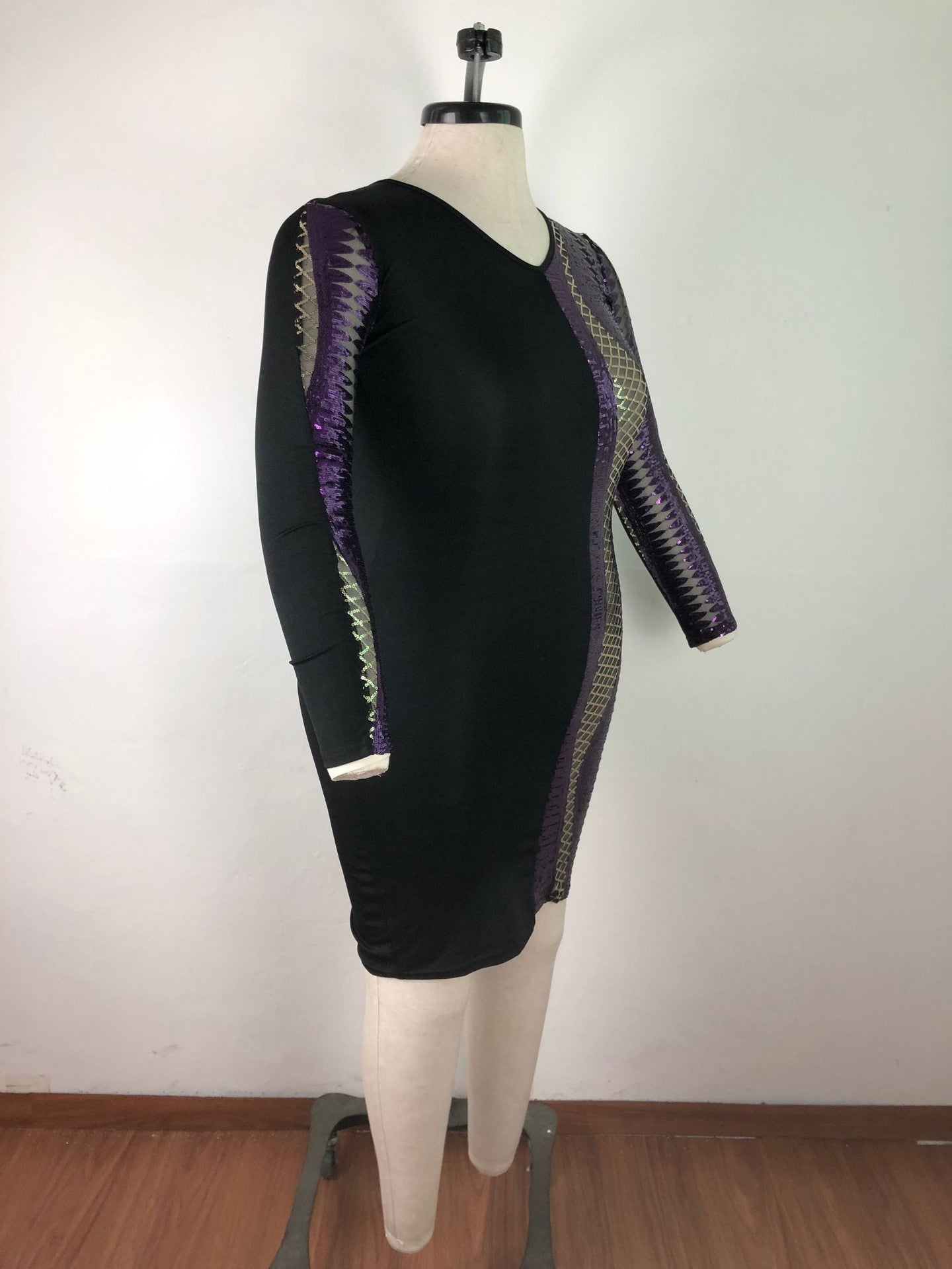 Women's V-Neck Sequin Patchwork Plus Size Dress 9