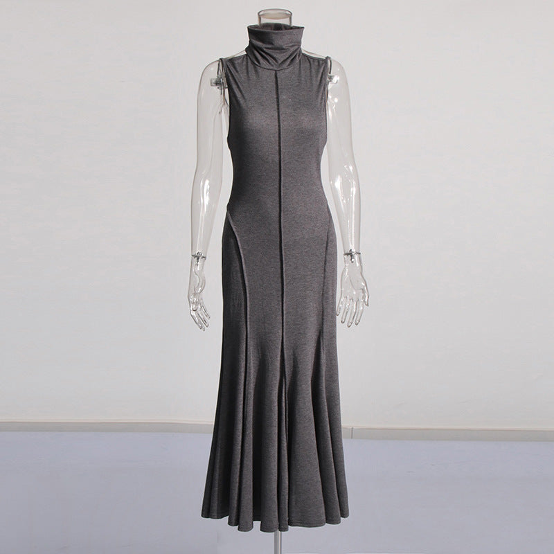 Chic Elegant Spring Stand Collar Sleeveless Comfortable Pleated Dress 5