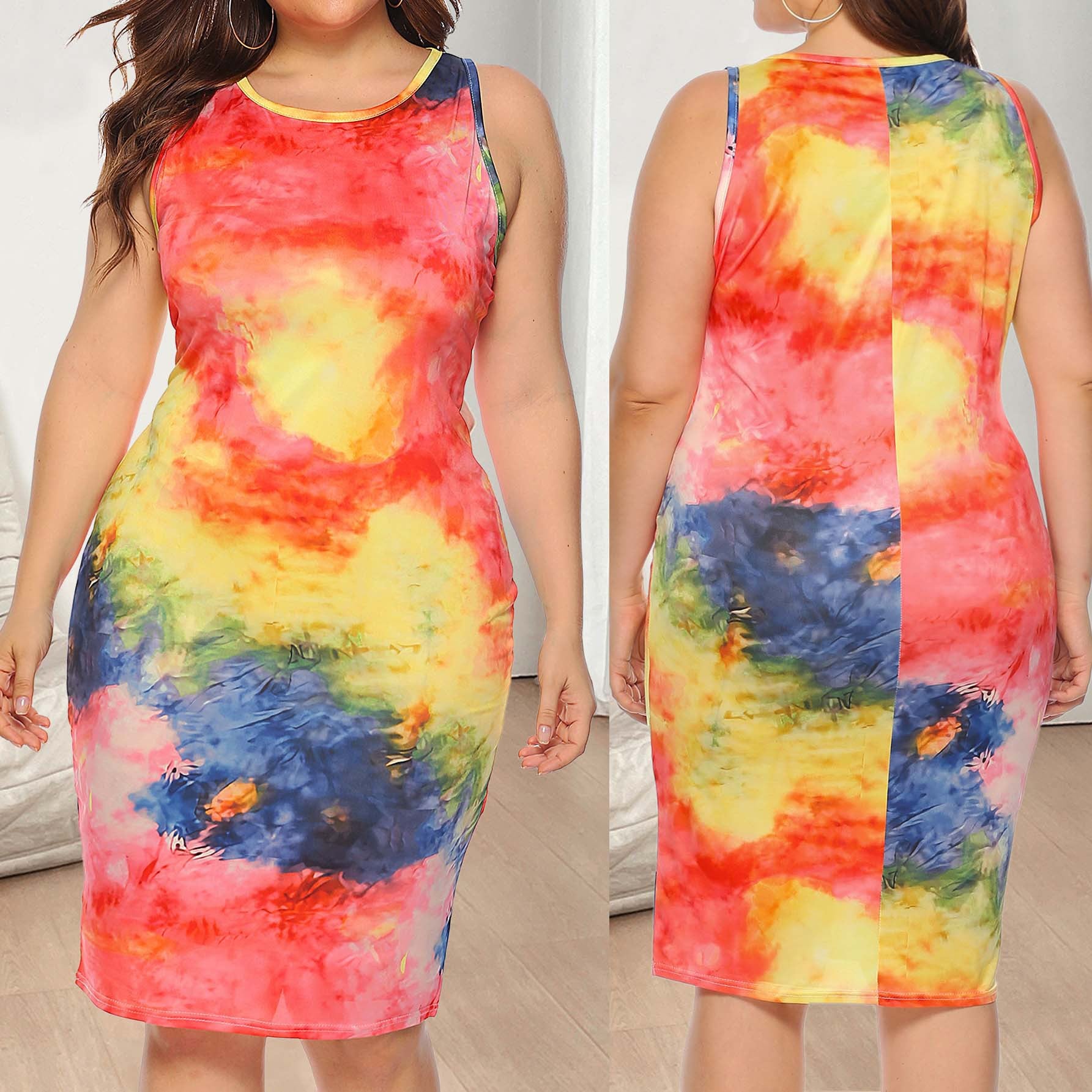 Plus Size Women’s Multi-Color Tie-Dyed Sleeveless Bodycon Dress 3