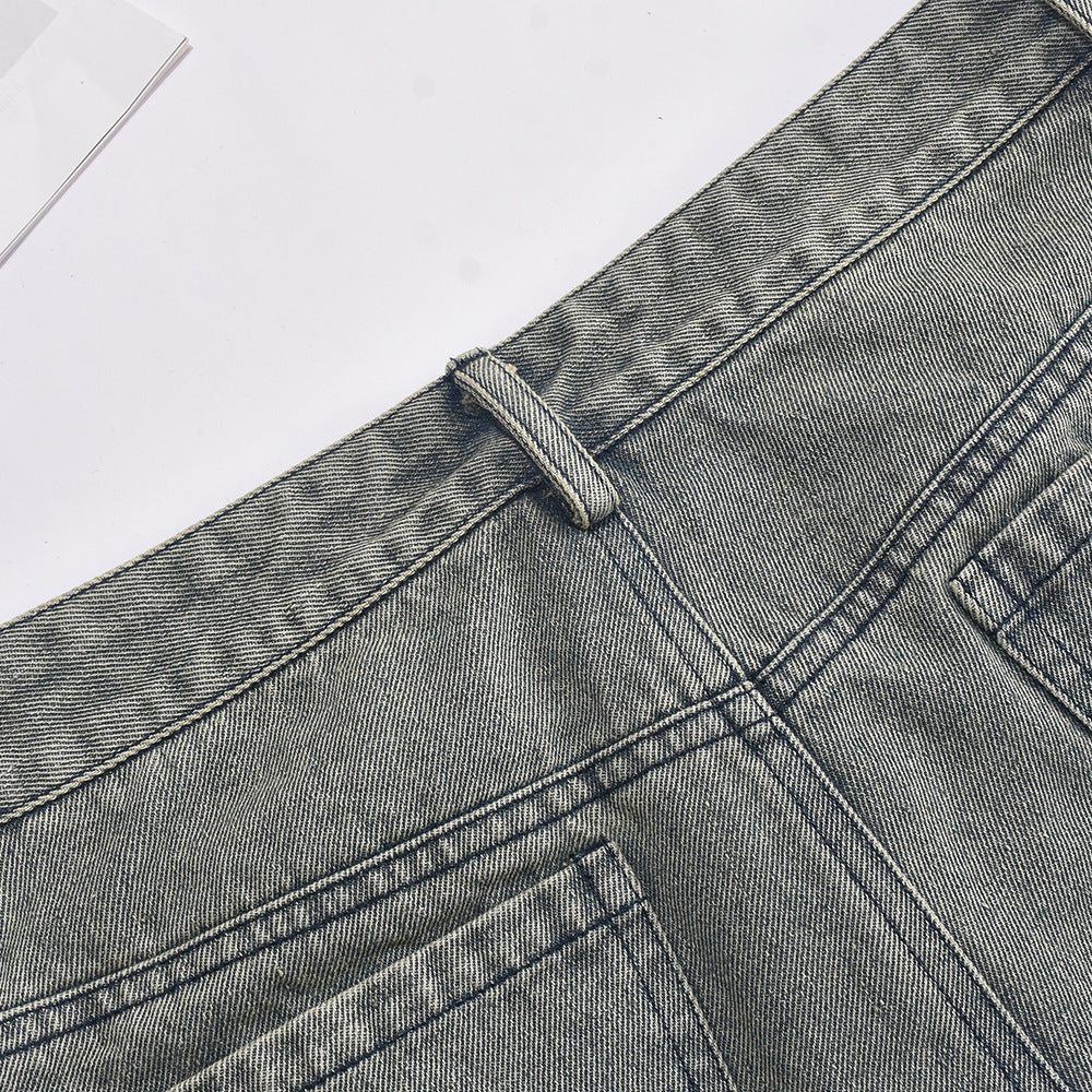 Women Summer Washed Tassel Button Straight Denim Pants 13