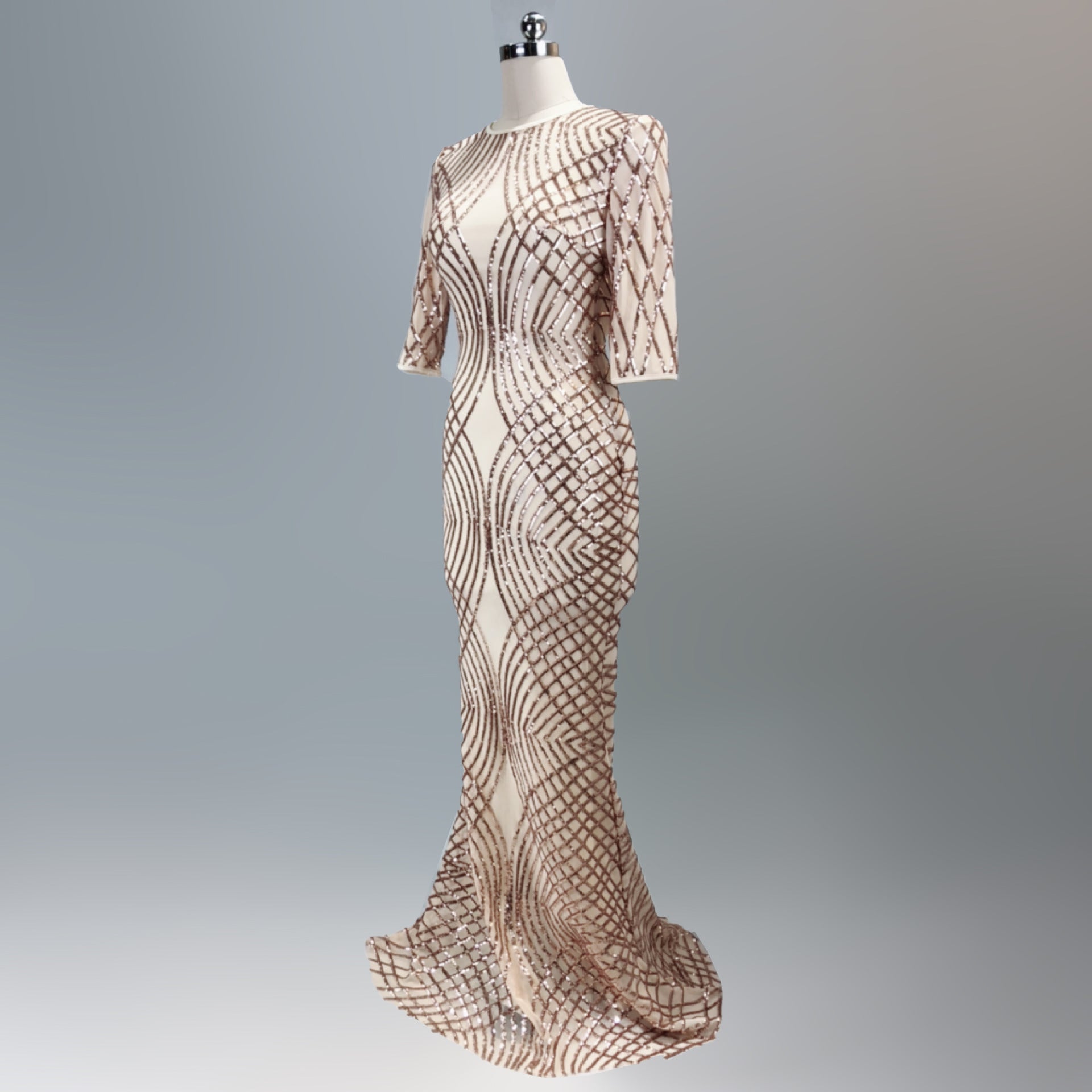 Long Sleeve Dress Women'S Sequin Slim Fit Mermaid Evening Long Gown 8