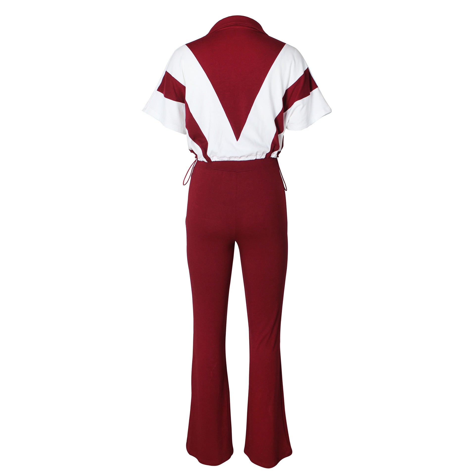 Casual Elastic Slim Waist Color Block Patchwork Sports Two Piece Pants Set for Women 15