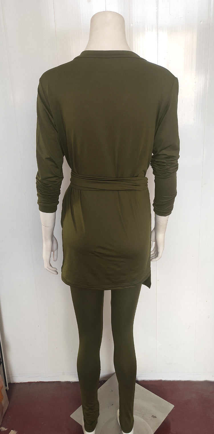 Women Fall and Winter Lace-up Top Long Pants Casual two-piece set 13