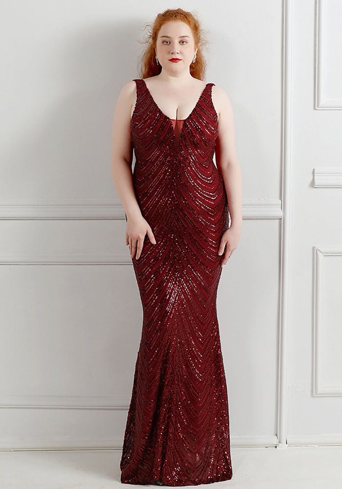 Plus Size Women Sequined Formal Party Maxi Mermaid Dress