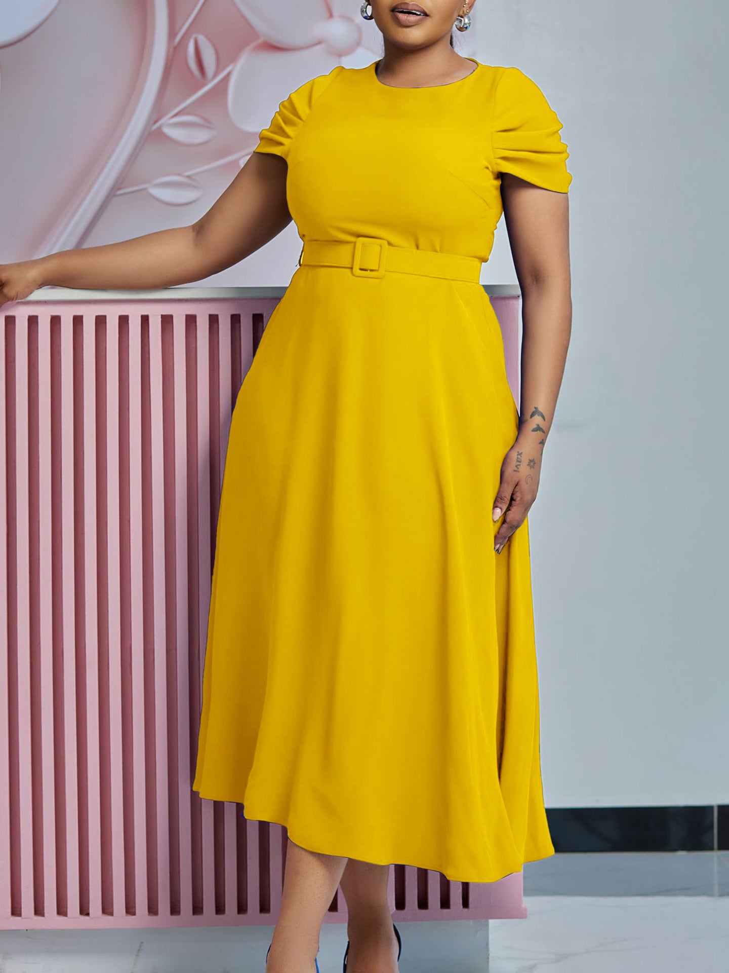 Women Summer Fashion Chic Elegant Short Sleeve Irregular Plus Size African Dress 5