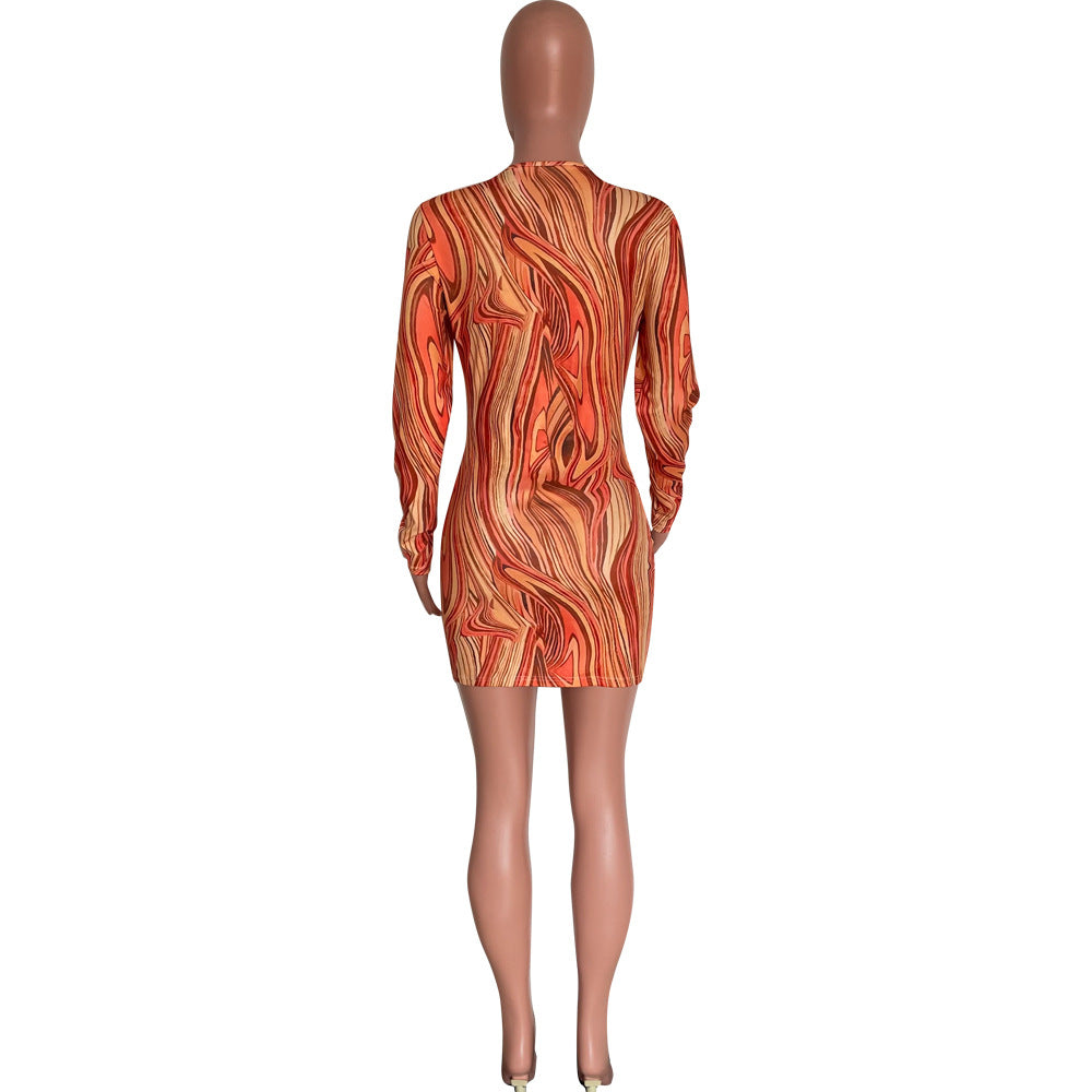 Women's Fashion Hollow Printed Long Sleeve Bodycon Dress 11