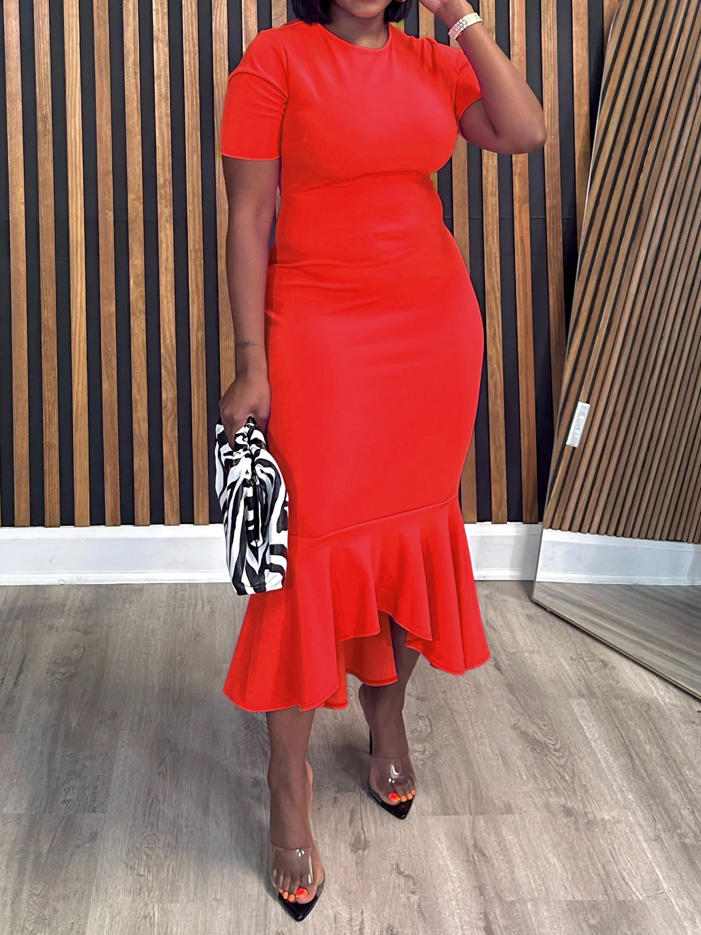 Women's Round Neck Short Sleeve Plus Size Sexy Fishtail Dress 4