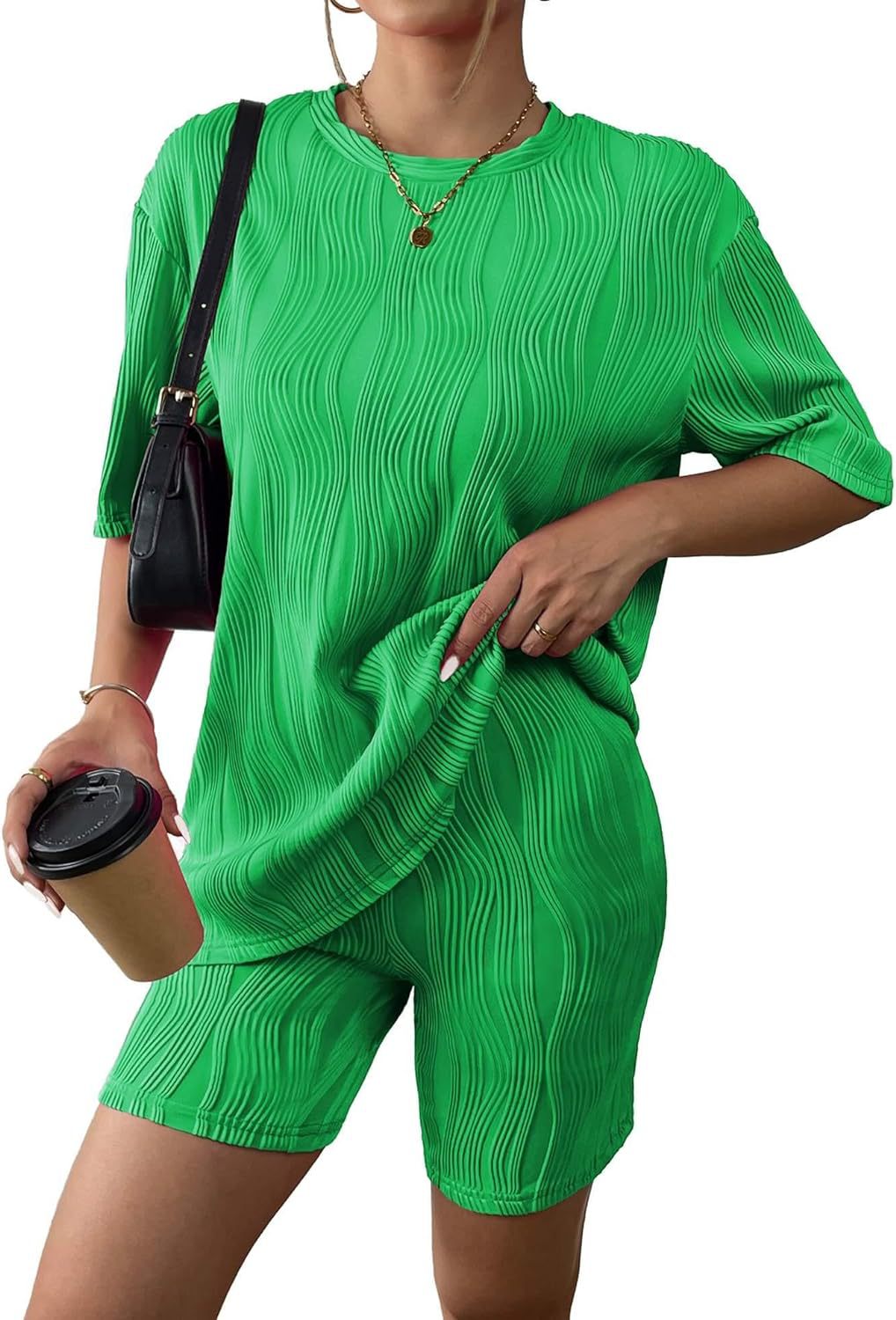 Spring Summer Casual Short Sleeve Pajamas Fashion Two Piece Shorts Set 8