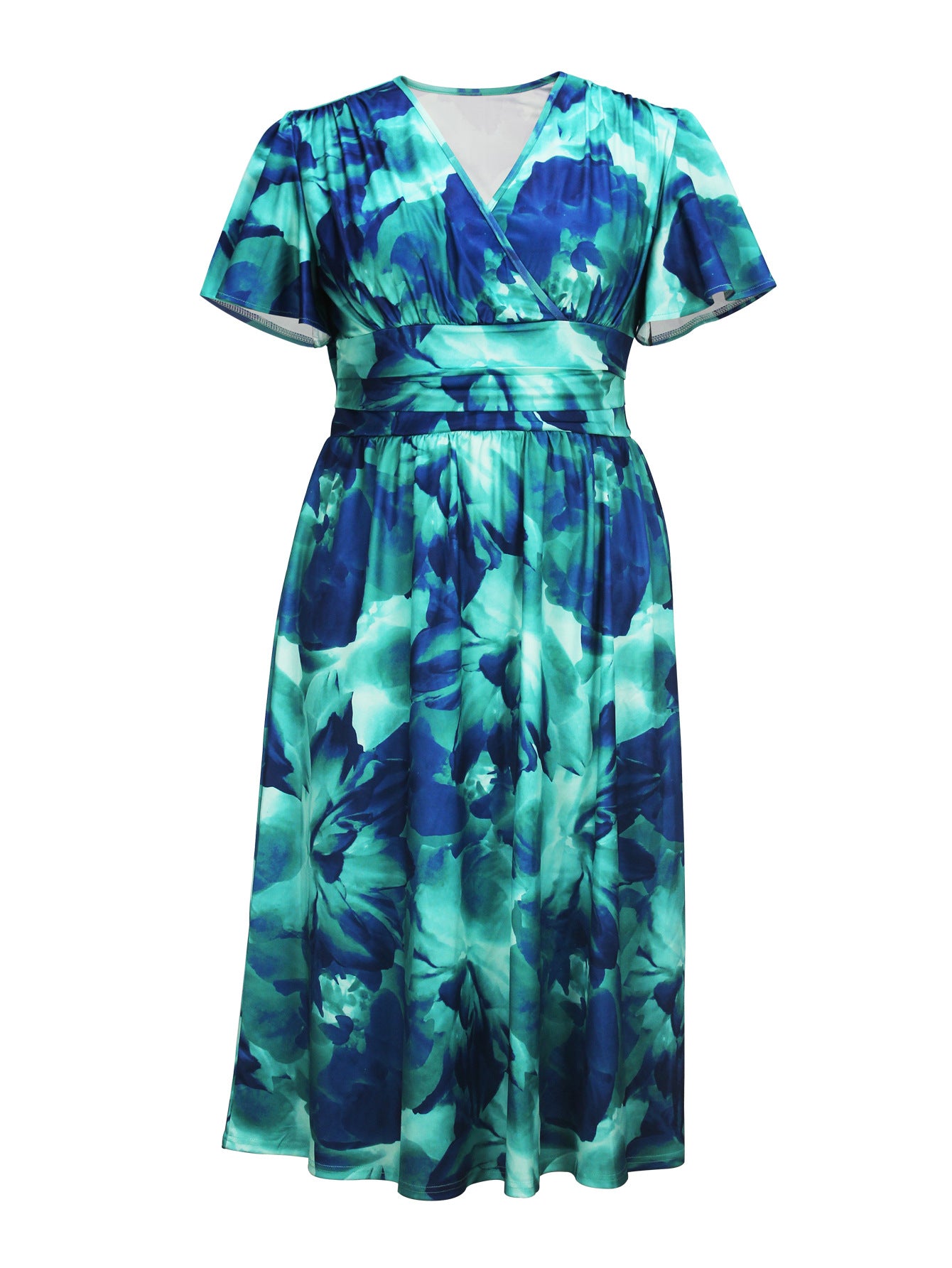Plus Size Women Elegant V Neck Tie-Dye Print Maxi Dress 7