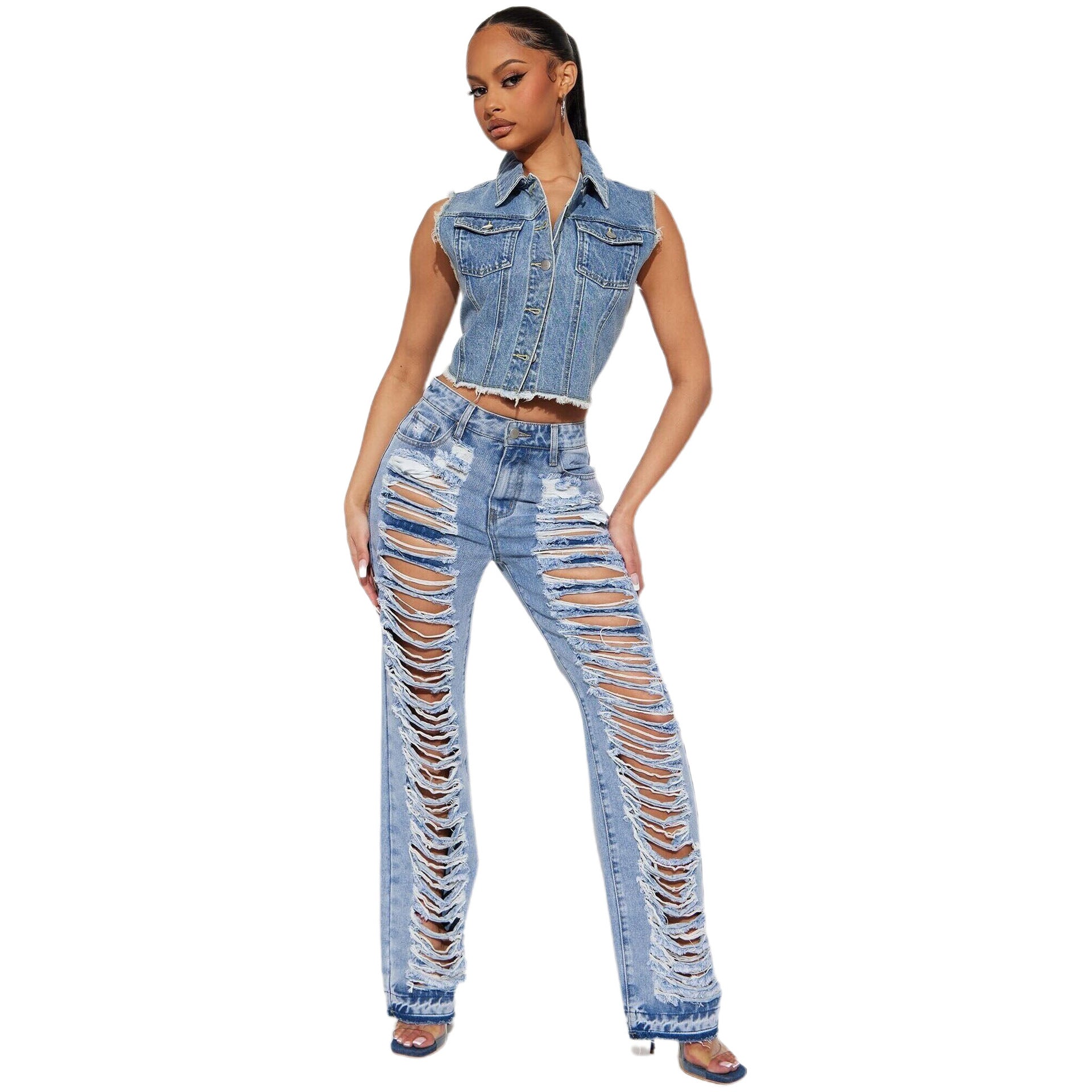 Fashion Versatile Slim Sexy Micro Stretch Ripped Micro Bell Bottom Denim Pants 6