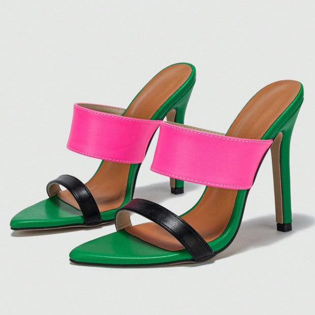 Women Color-blocked Strap Stiletto Sandals 6